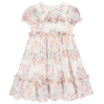 Girls Ivory & Pink Floral Chiffon Dress