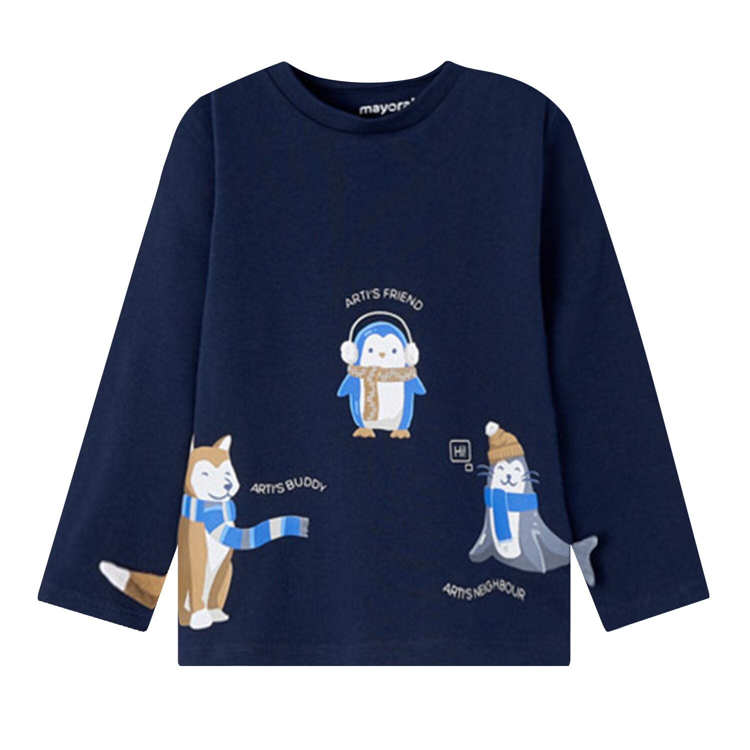 Younger Boys Navy Animals Long Sleeve Top, 1, hi-res image number null
