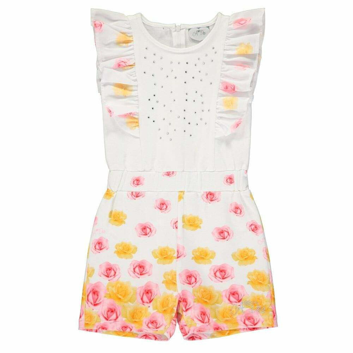 Girls White Rose Print Playsuit, 1, hi-res image number null