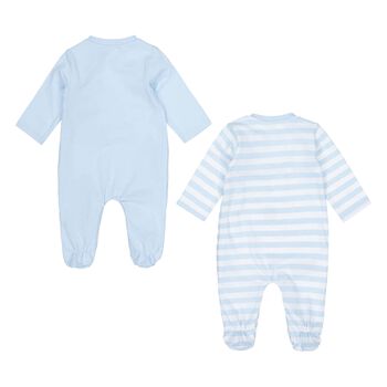 Baby Boys Blue Teddy Bear Babygrows ( 2-Pack )