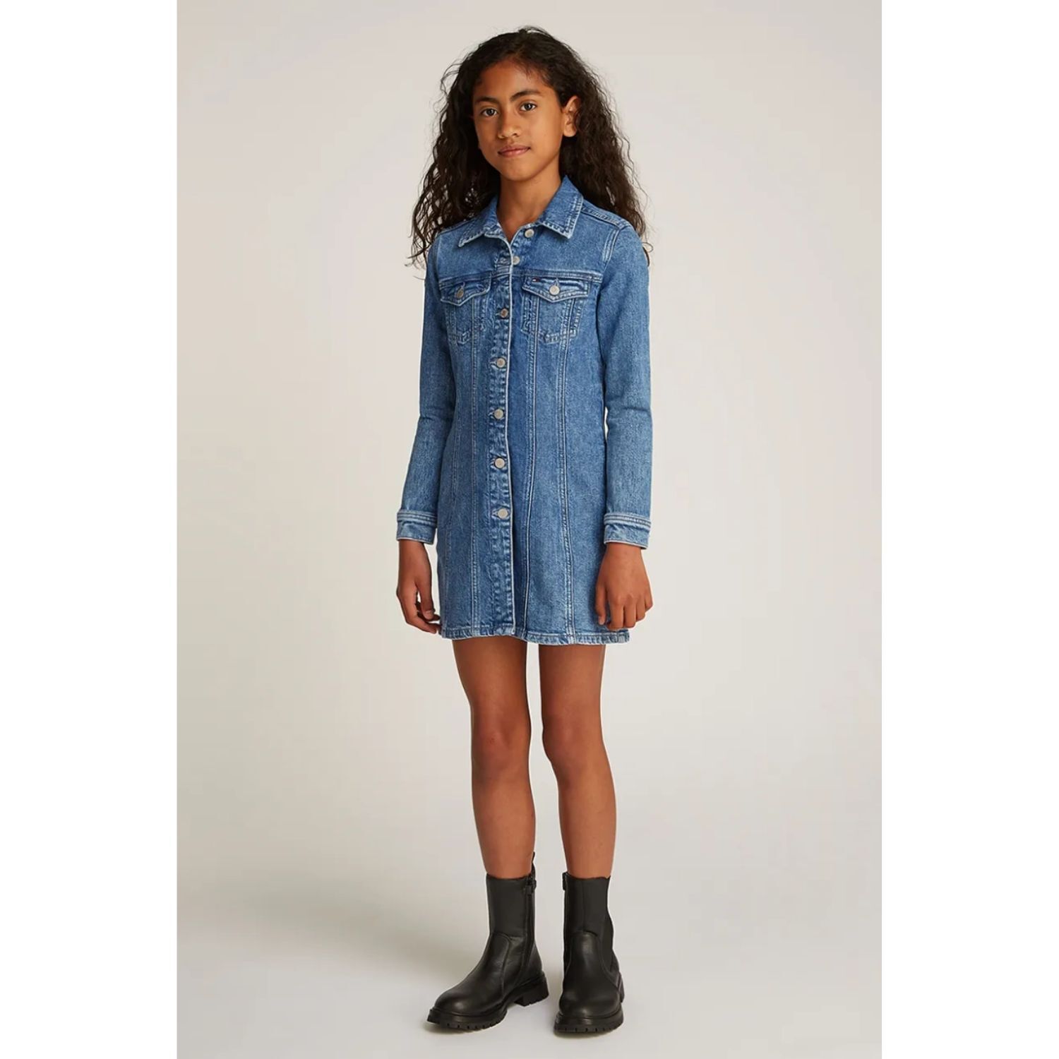 Girls Blue Denim Logo Dress, 1, hi-res image number null