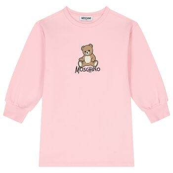 Girls Pink Teddy Bear Logo Swearshirt Dress