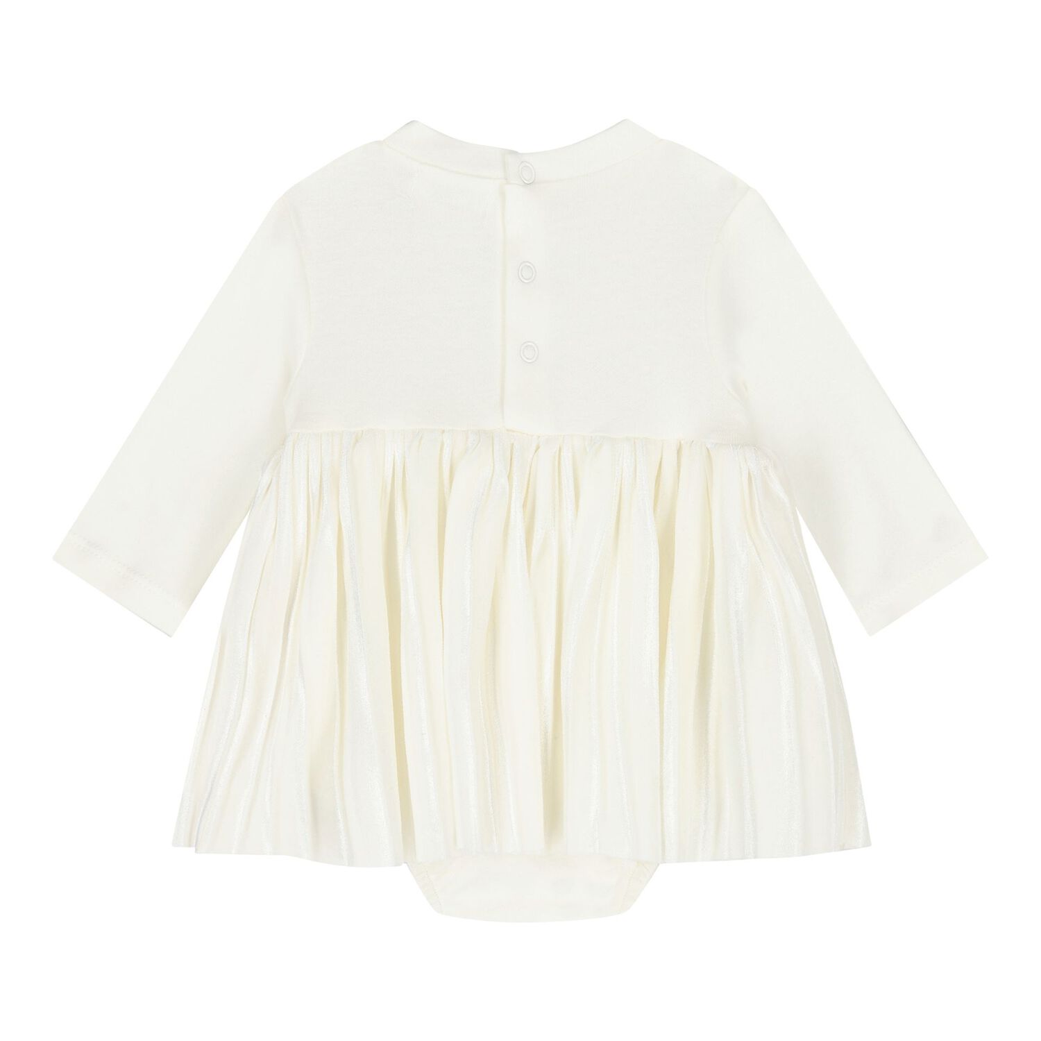 Baby Girls Ivory Pleated Bodysuit Dress, 1, hi-res