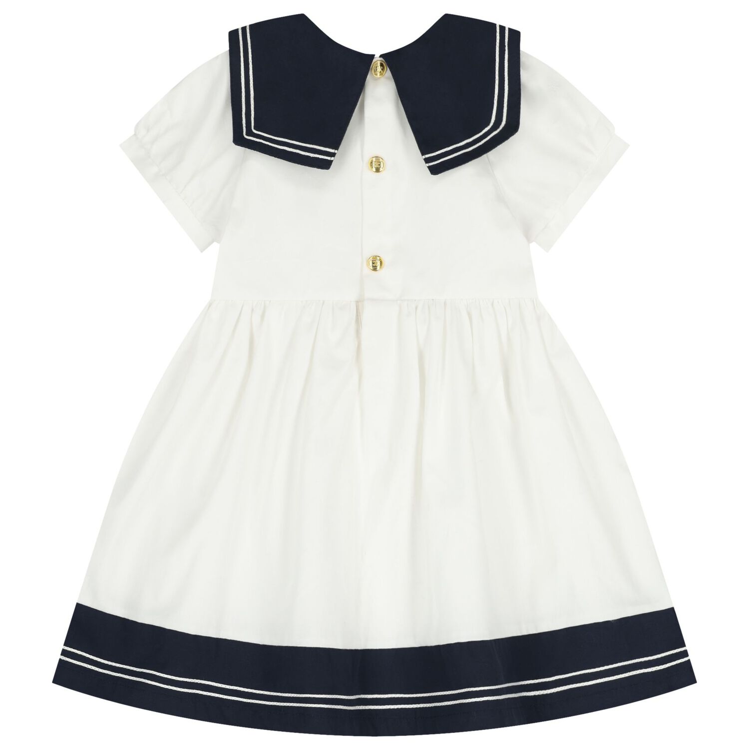 Younger Girls White & Navy Blue Logo Dress, 1, hi-res
