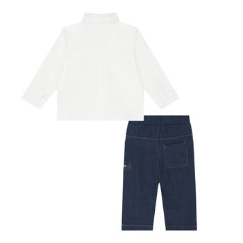 Boys White & Blue Denim Trouser Set
