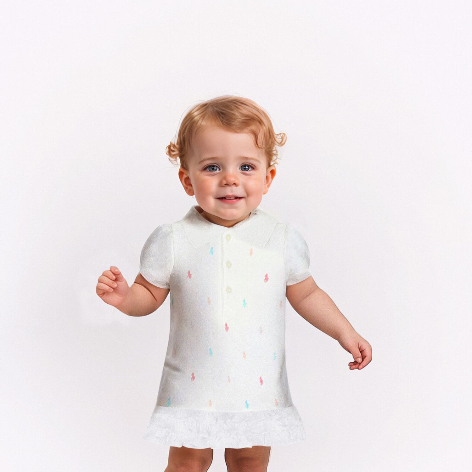 Baby Girls White Polo Dress Set, 2, hi-res