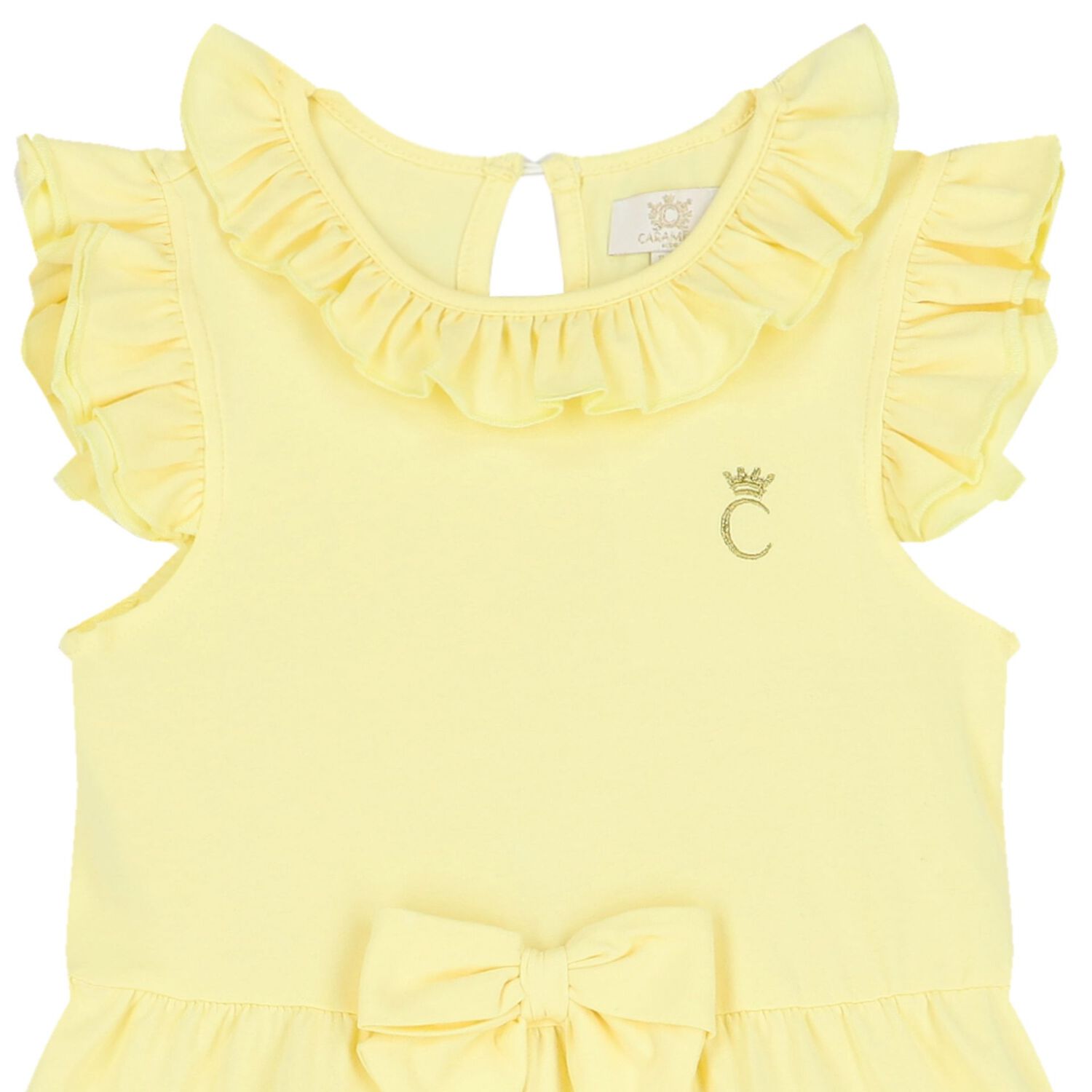 Girls Yellow Tiered Frill Dress, 2, hi-res