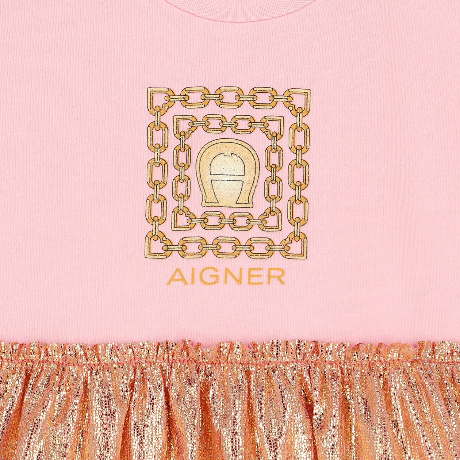 Younger Girls Pink & Gold Logo Dress, 2, hi-res image number null