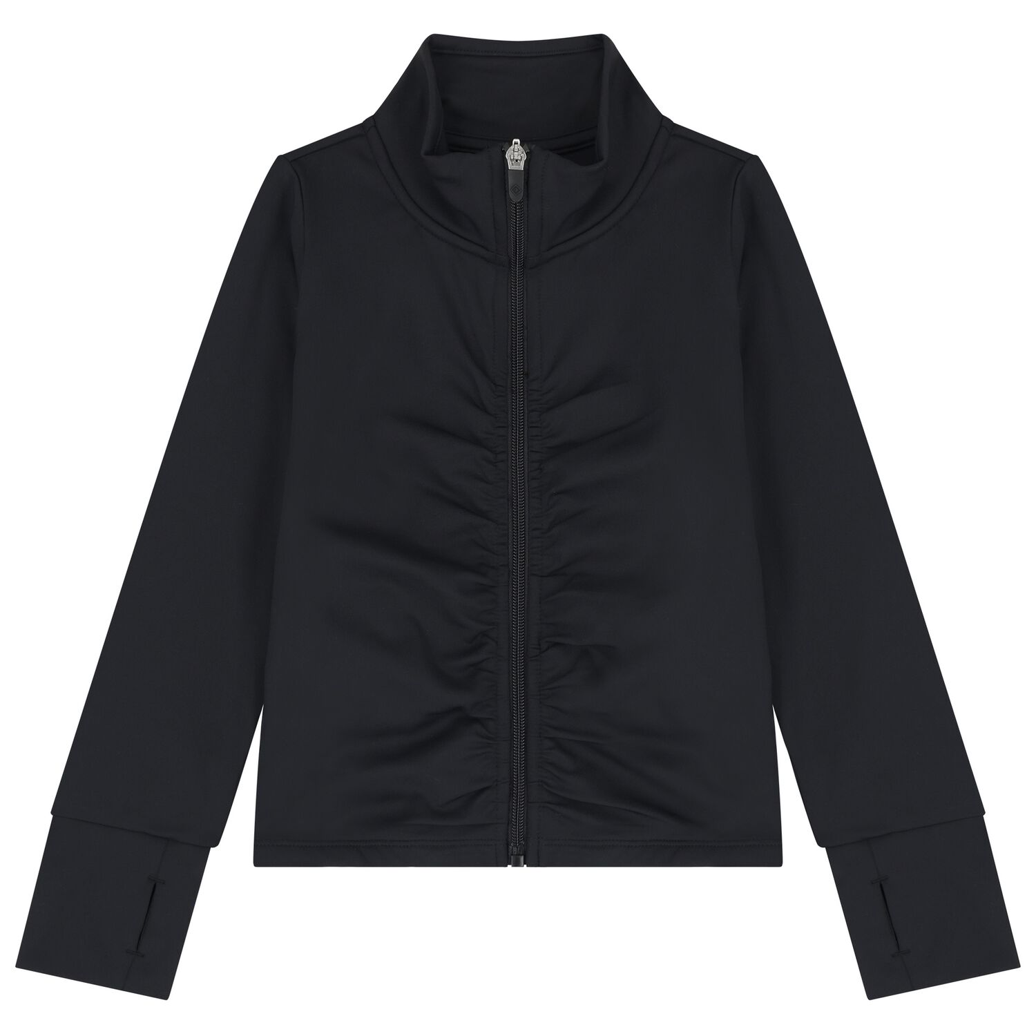 Girls Black Logo Zip Up Top, 1, hi-res