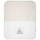 White & Beige Teddy Bear Logo Baby Blanket, 1, hi-res