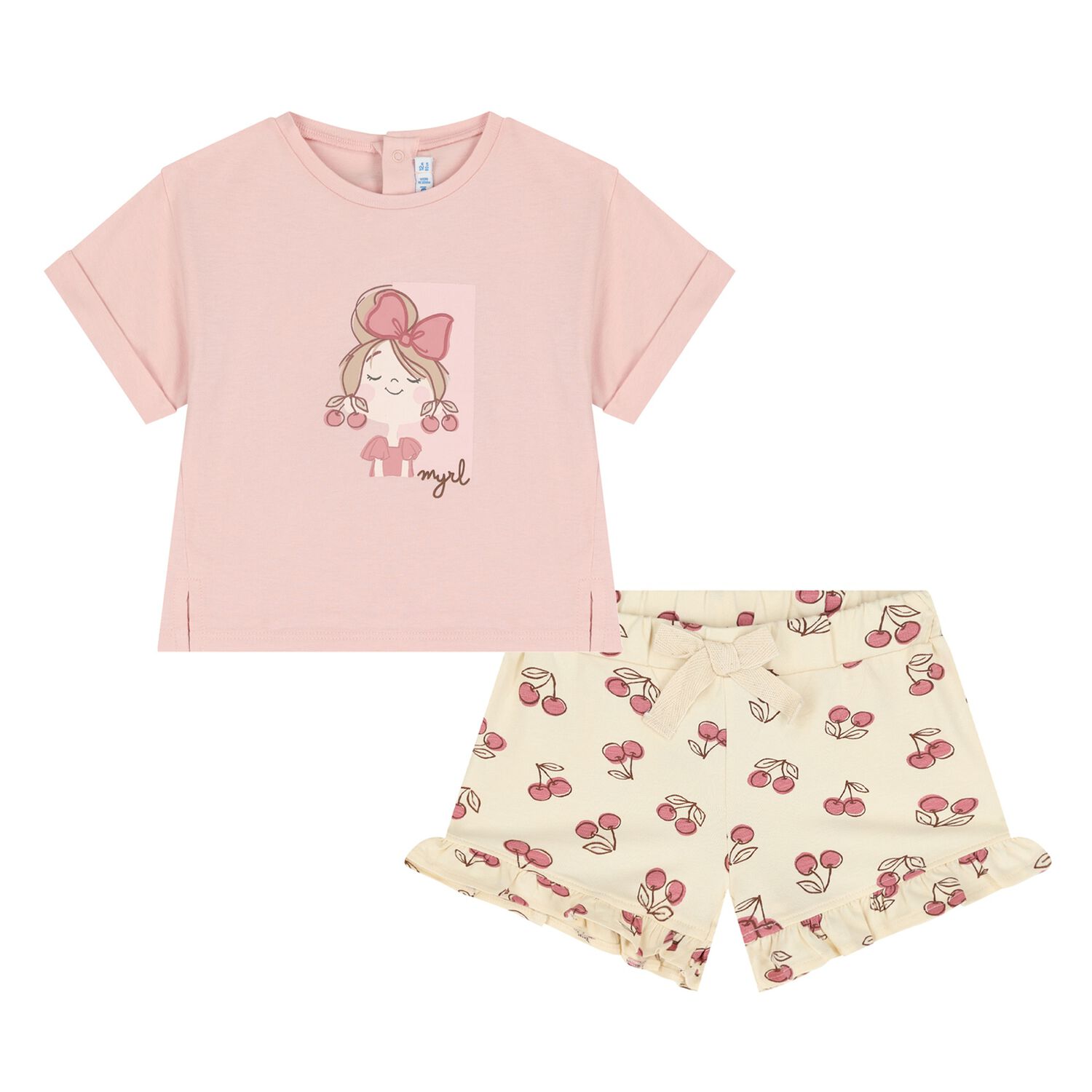 Younger Girls Pink & Yellow Shorts Set, 1, hi-res