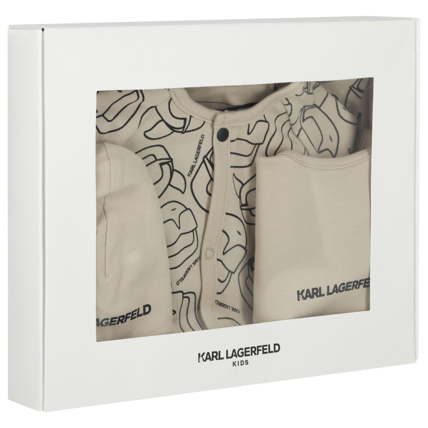 Baby Boys Beige Ikonik Karl Babygrow Gift Set, 1, hi-res