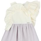 Girls White & Lilac Ruffle Dress, 1, hi-res
