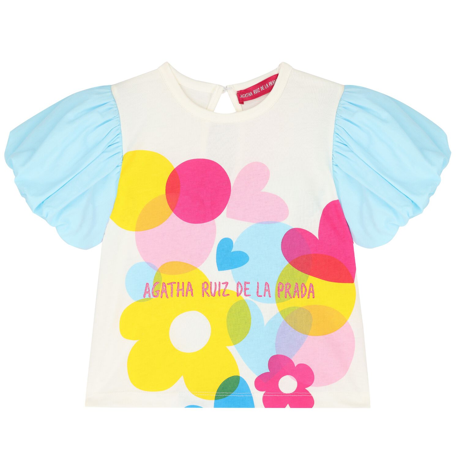 Girls Ivory & Blue Logo Top, 1, hi-res