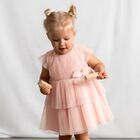 Younger Girls Pink Pleated Tulle Dress, 1, hi-res