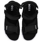 Boys Black Logo Sandals, 1, hi-res