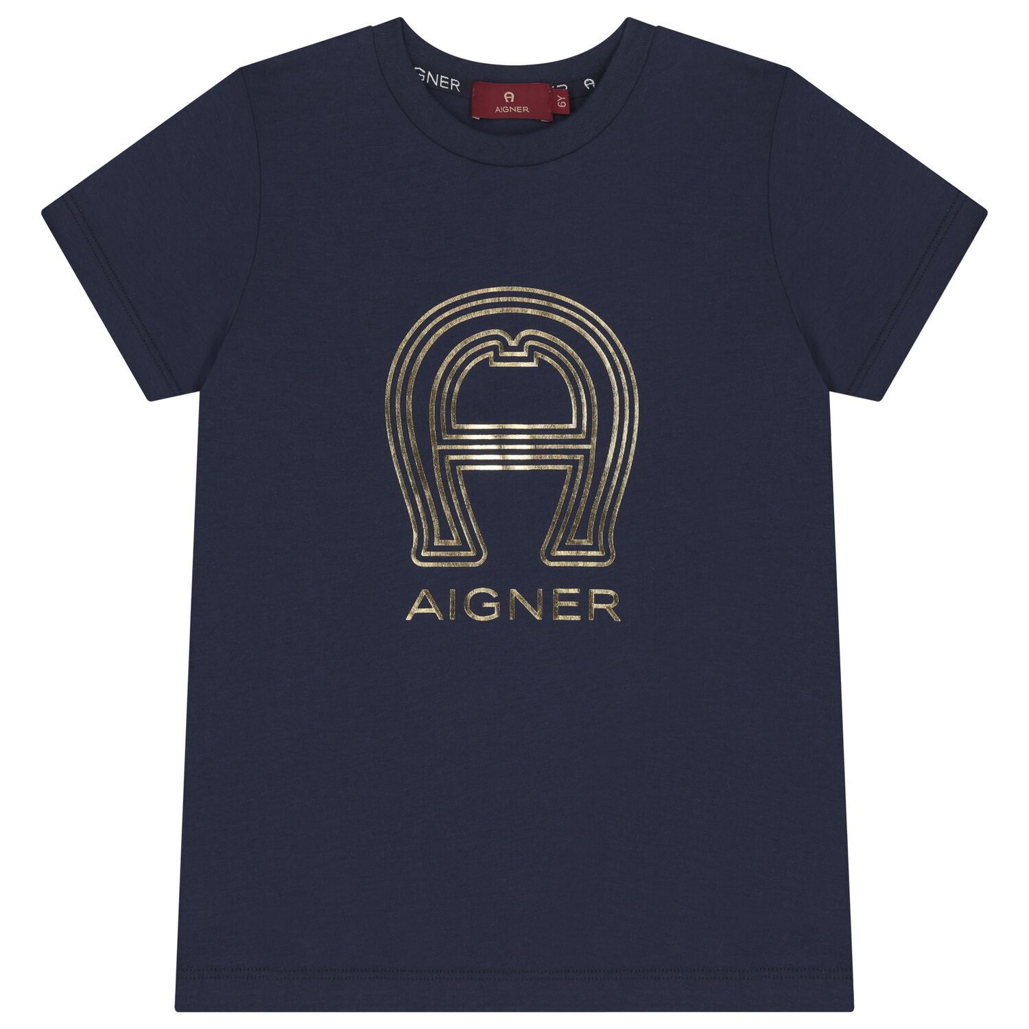 Boys Navy Blue & Gold Logo T-Shirt, 2, hi-res