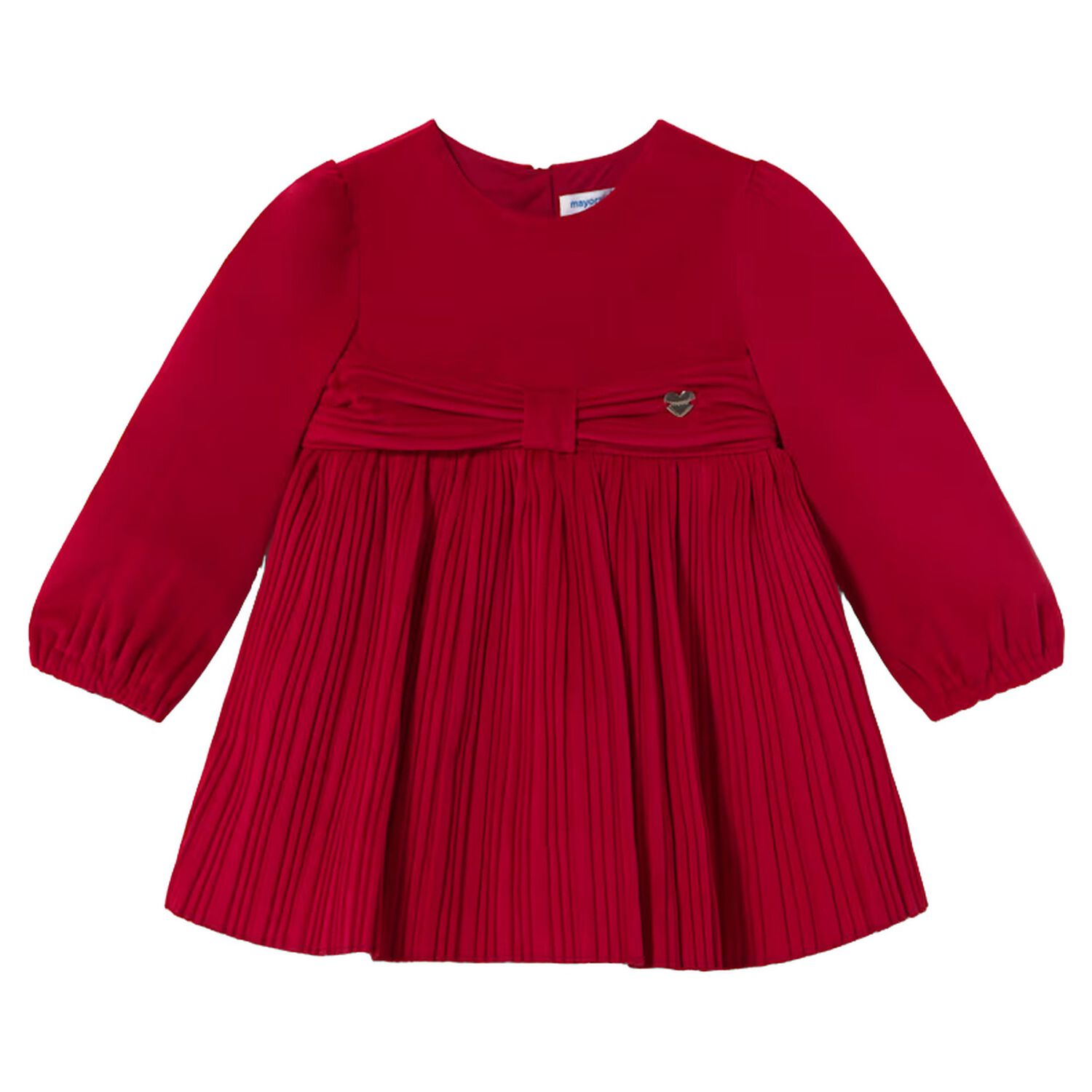 Younger Girls Red Velvet Pleated Dress, 3, hi-res