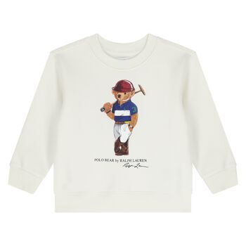 Baby Boys White Teddy Bear Logo Sweatshirt
