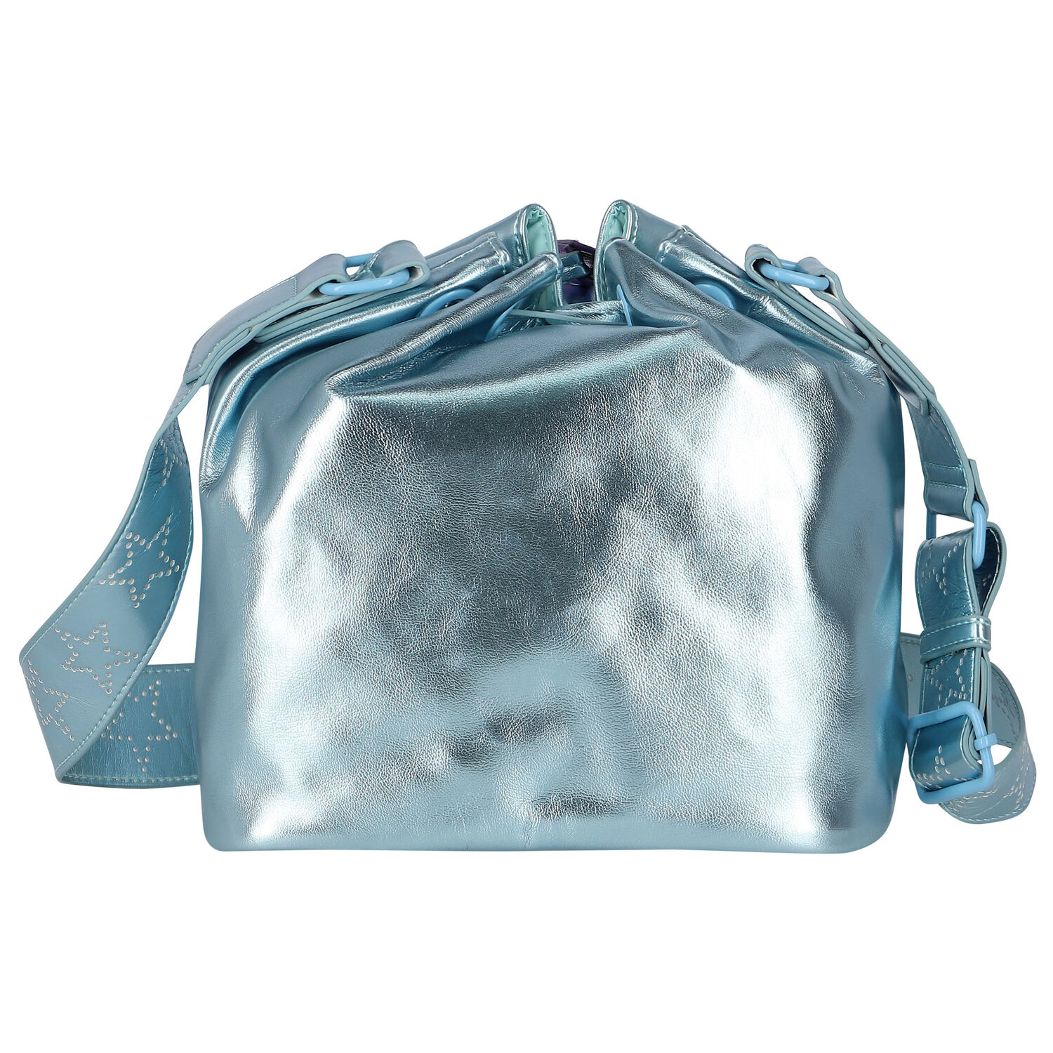 Girls Blue Metallic Faux Leather Handbag, 1, hi-res