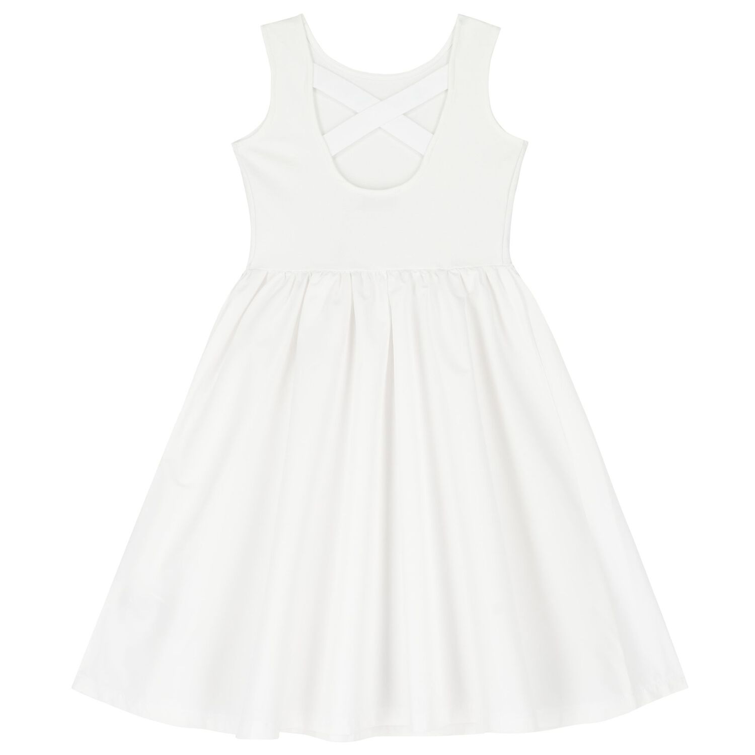 Girls White Flared Jersey Dress, 2, hi-res