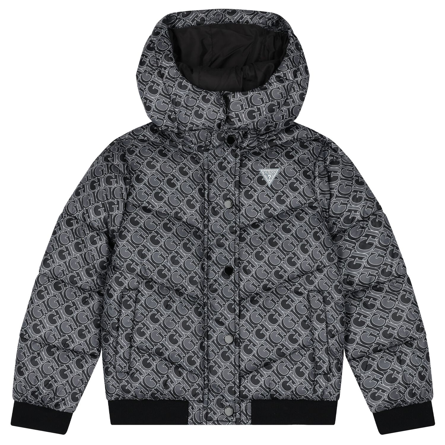 Boys Black Logo Padded Puffer Jacket, 2, hi-res