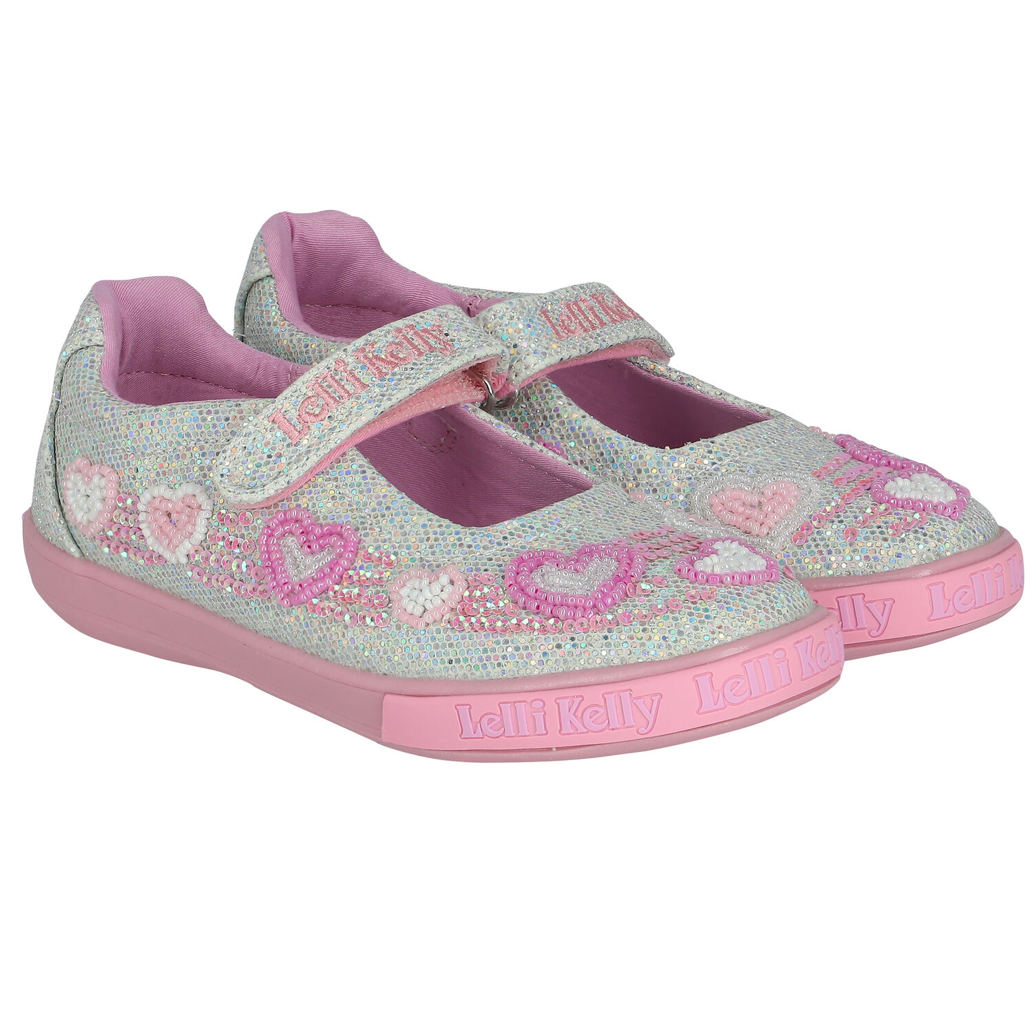 Girls Silver Iridescent Logo Sequin Shoes, 2, hi-res image number null