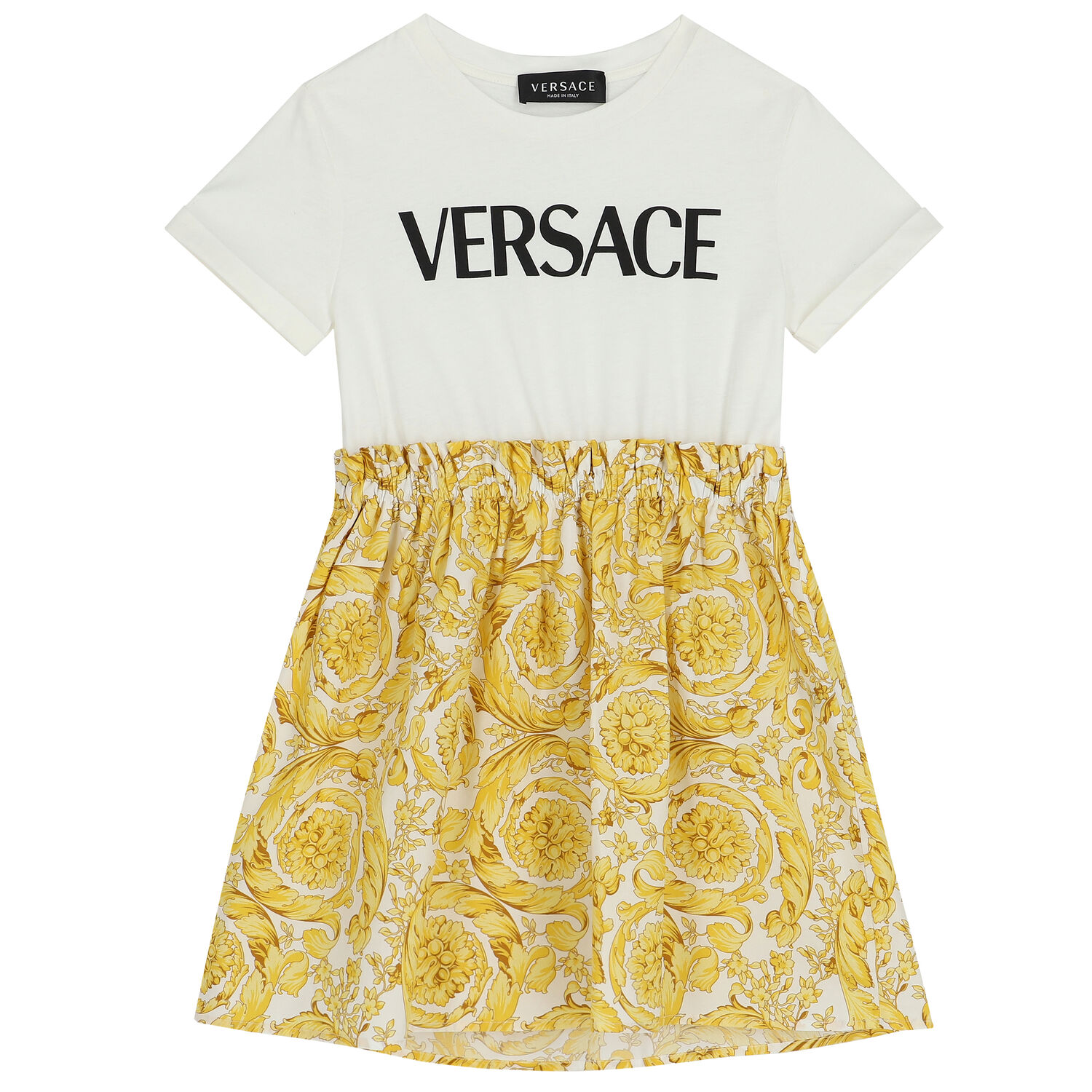 Girls Ivory & Gold Barocco Logo Dress, 1, hi-res