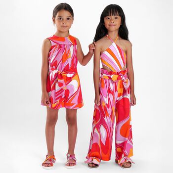 Girls Pink Onde Logo Playsuit