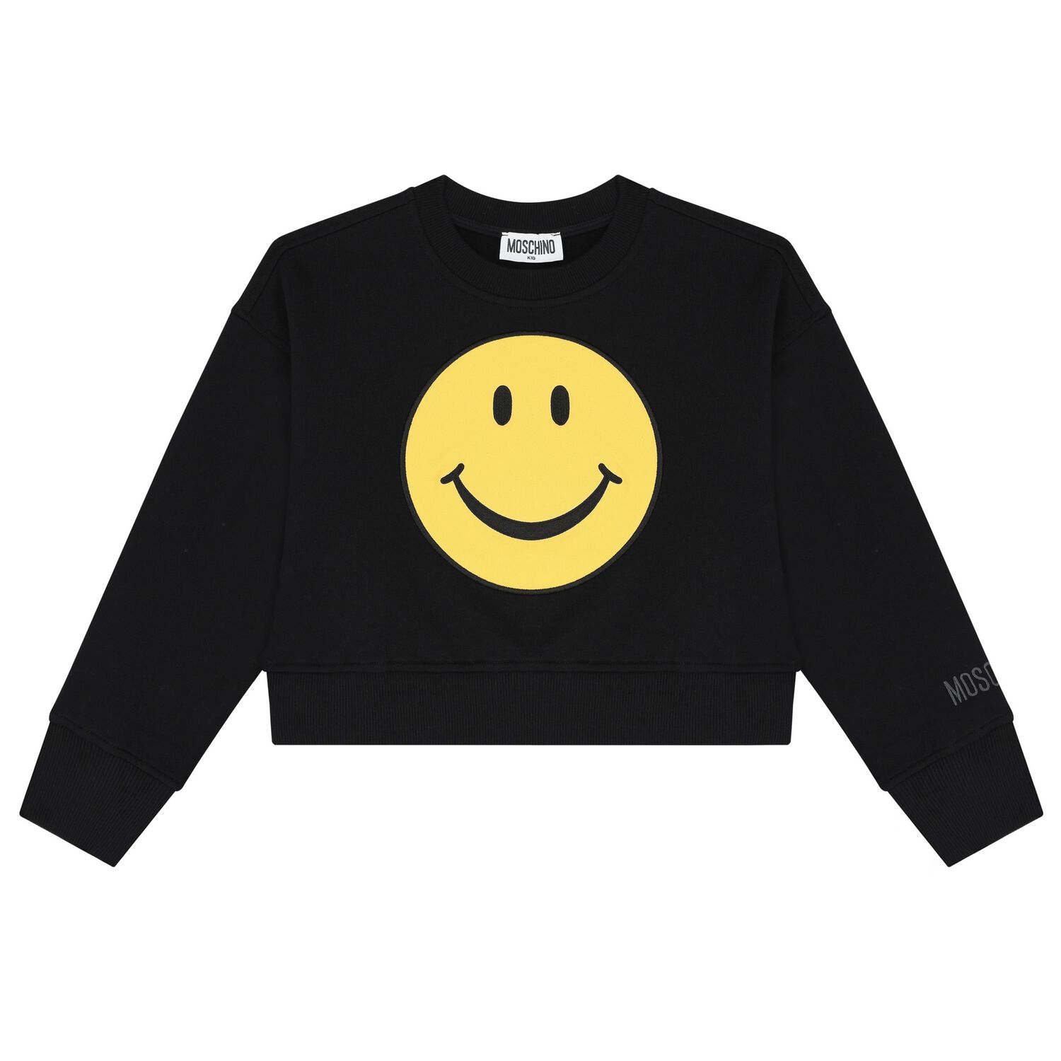 Girls Black Smiley Sweatshirt, 1, hi-res