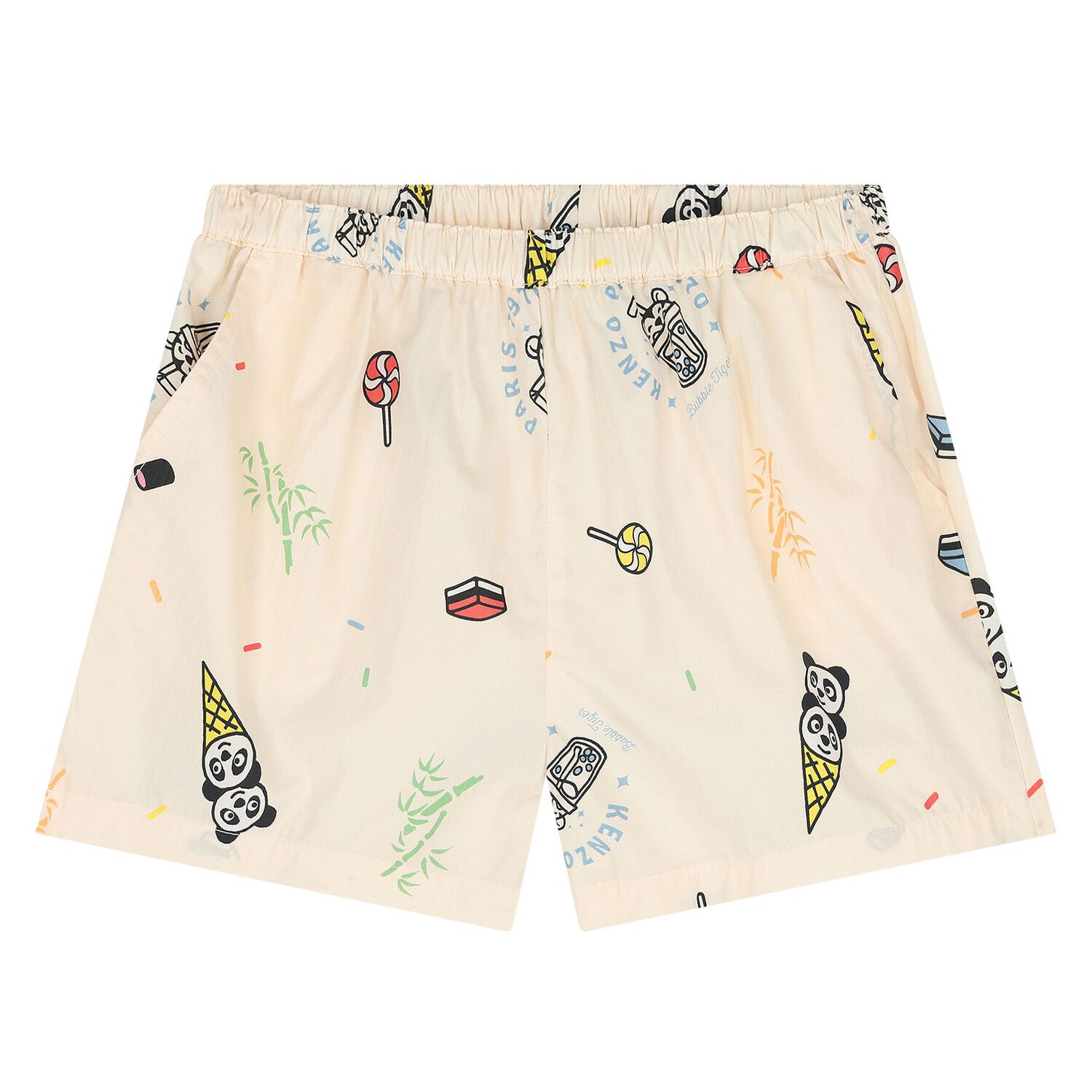 Younger Boys White & Ivory Bubble Tiger Shorts Set, 1, hi-res
