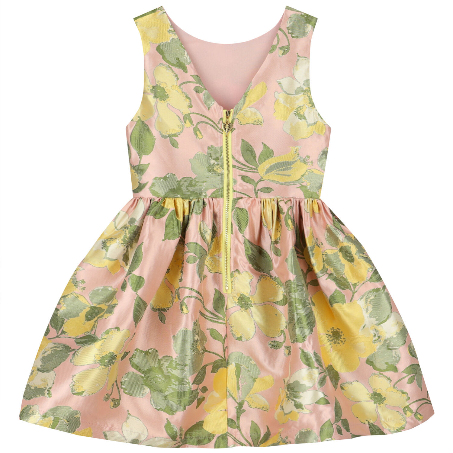 Girls Pink Floral Jacquard Dress, 1, hi-res