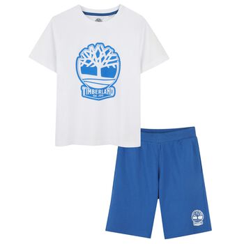 Boys White & Blue Logo Shorts Set