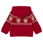 Younger Boys Red Teddy Bear Knitted Hooded Top, 1, hi-res