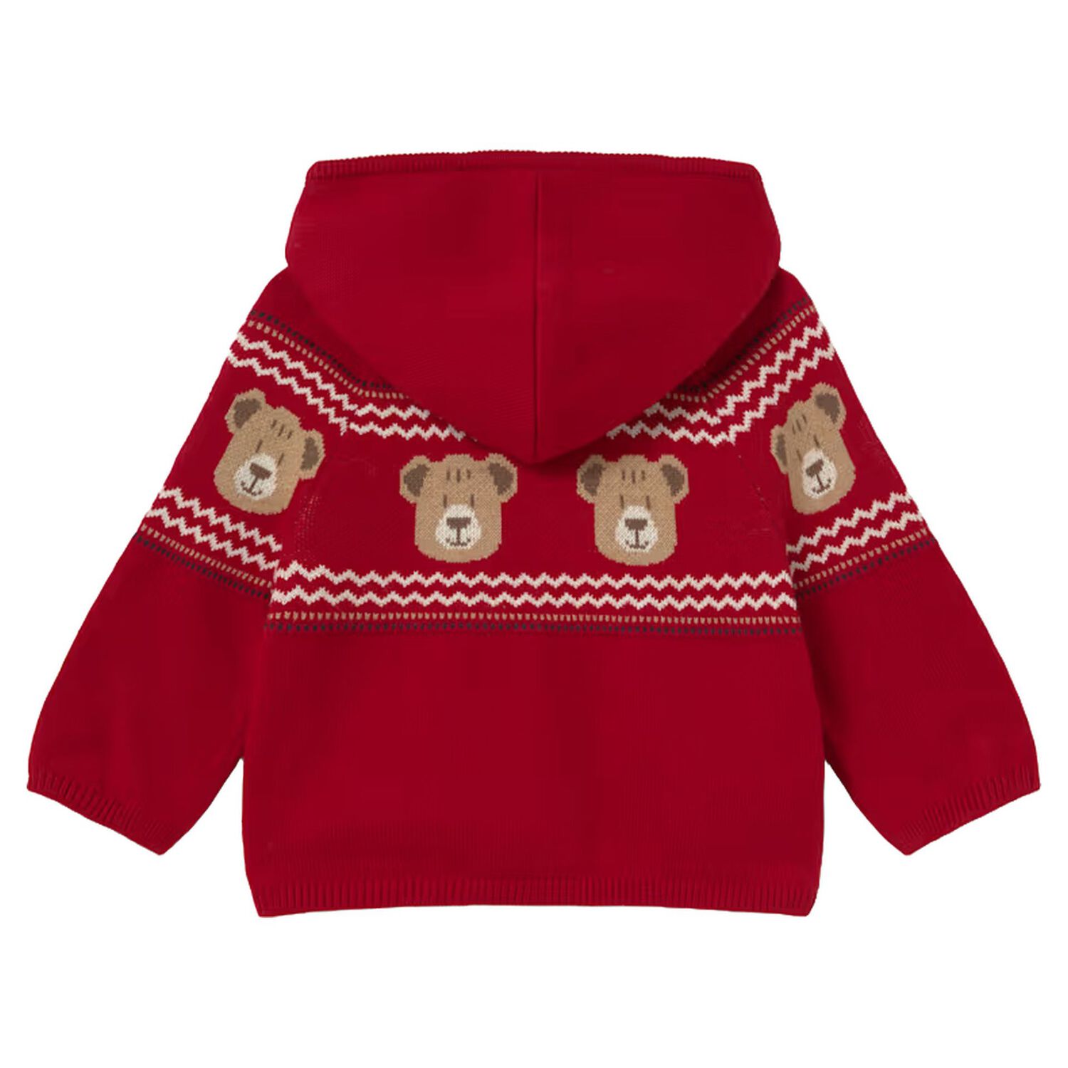 Younger Boys Red Teddy Bear Knitted Hooded Top, 1, hi-res