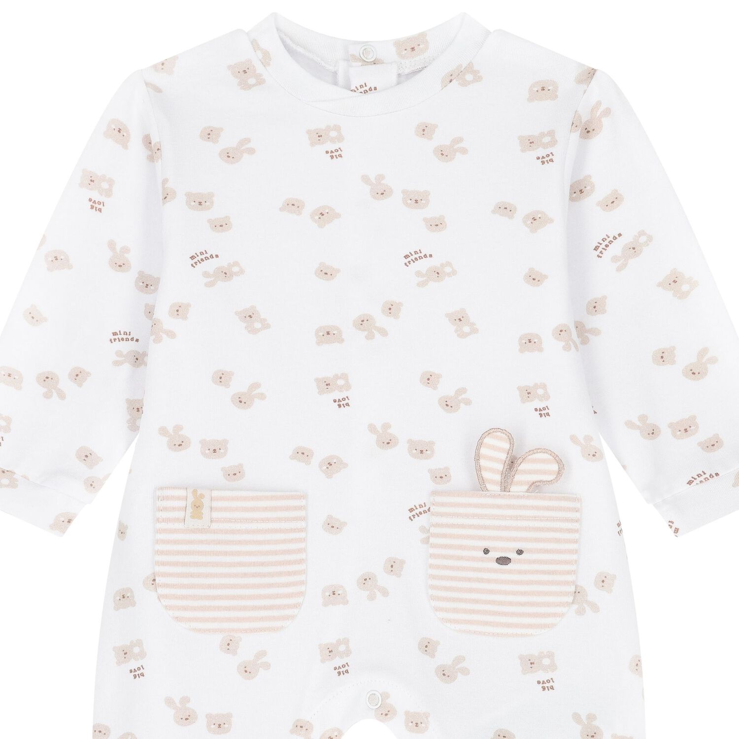 White & Beige Teddy Bear Babygrow, 1, hi-res image number null