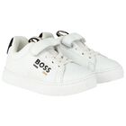 Boys White Logo Trainers, 1, hi-res