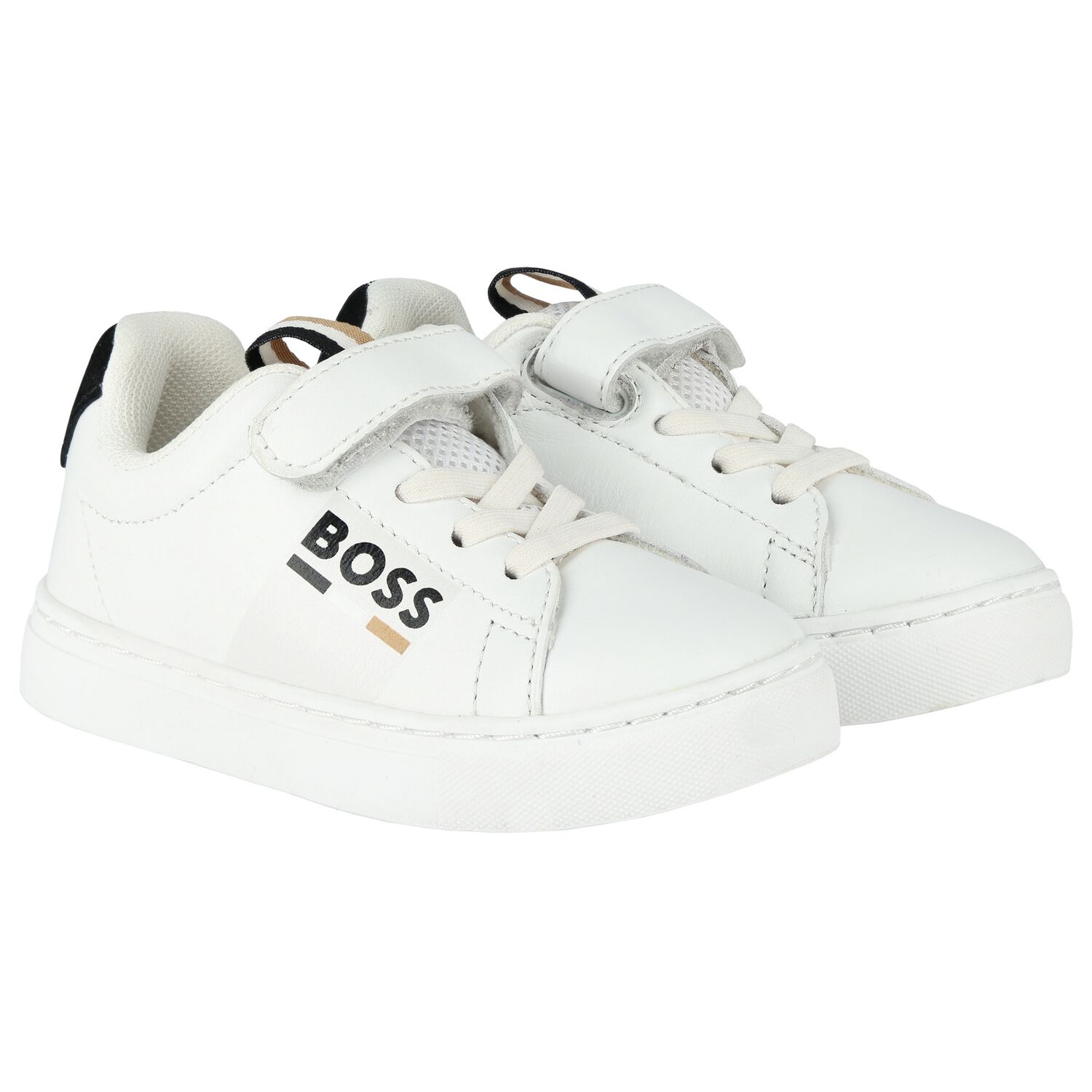 Boys White Logo Trainers, 1, hi-res