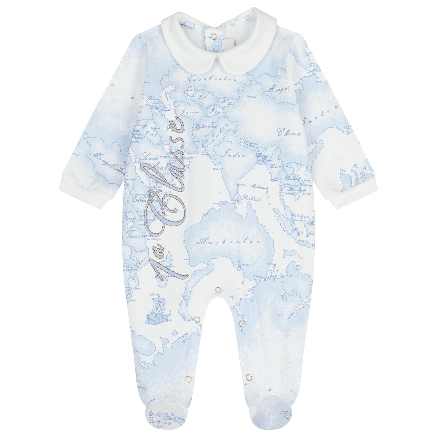 Baby Boys White & Blue Geo Map Babygrow Gift Set , 3, hi-res