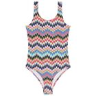 Girls Pink Multicolor Zigzag Swimsuit, 1, hi-res