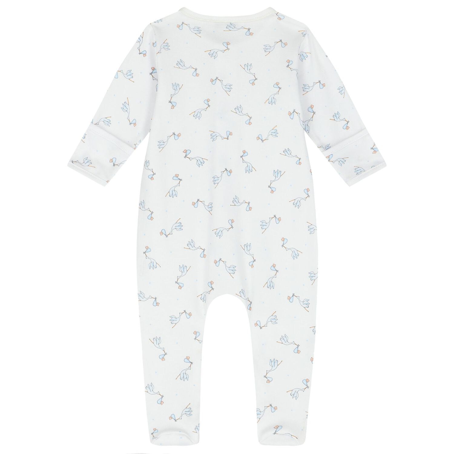 Baby Boys White & Blue Stork Print Babygrow, 1, hi-res