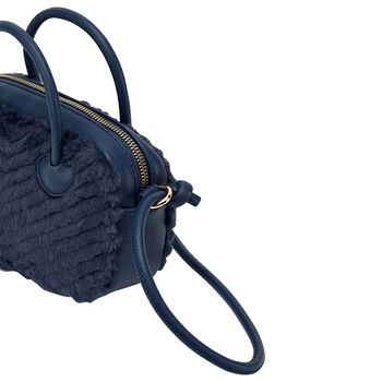 Girls Navy Blue Faux Fur & Leather Handbag