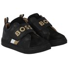 Boys Black Logo Trainers, 1, hi-res