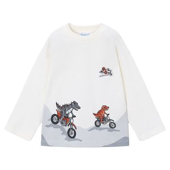 Boys Ivory Dinosaur Long Sleeve Top