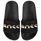 Boys Black Logo Sliders, 1, hi-res