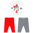 Younger Girls White, Navy & Red Leggings Set, 1, hi-res