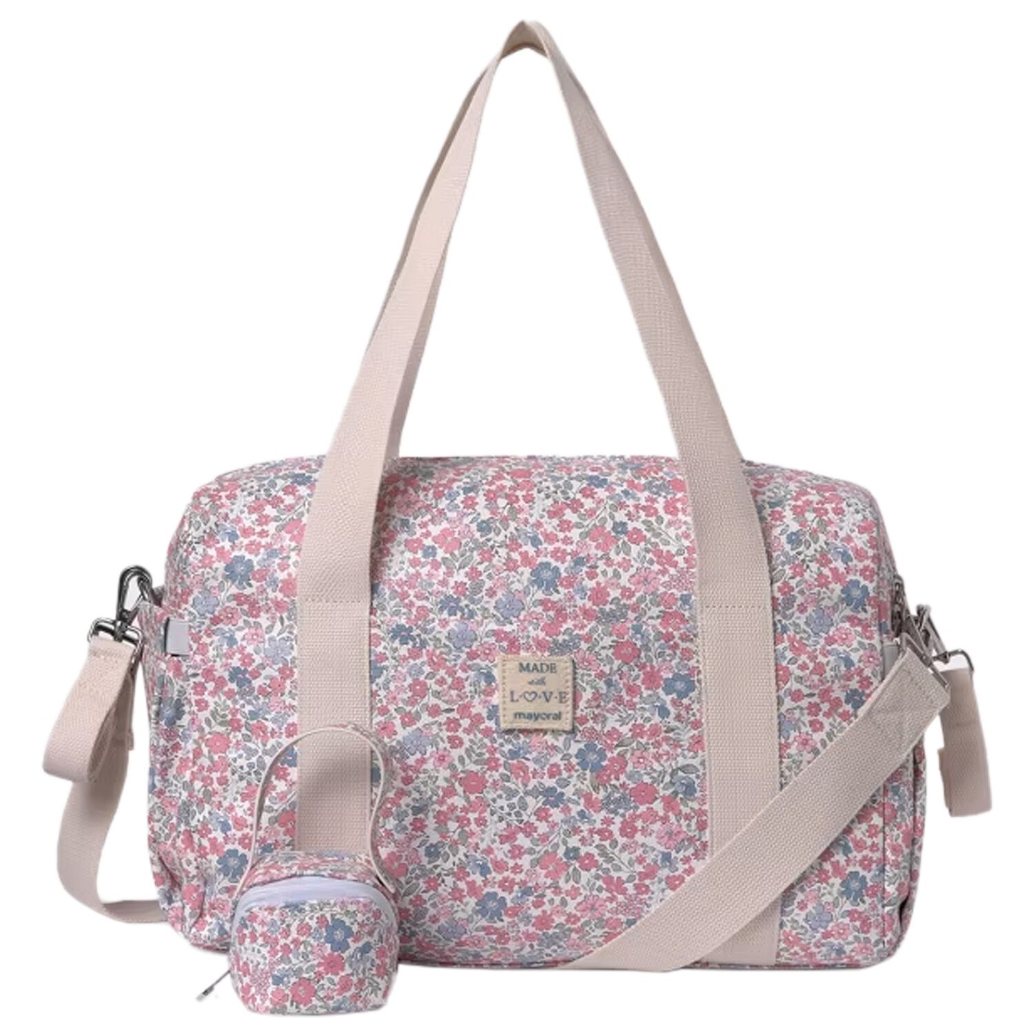 White & Pink Floral Baby Changing Bag, 2, hi-res