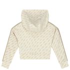 Girls Beige Logo Hooded Zip Up Top, 1, hi-res