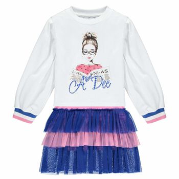 Girls White, Pink & Blue Logo Dress Set