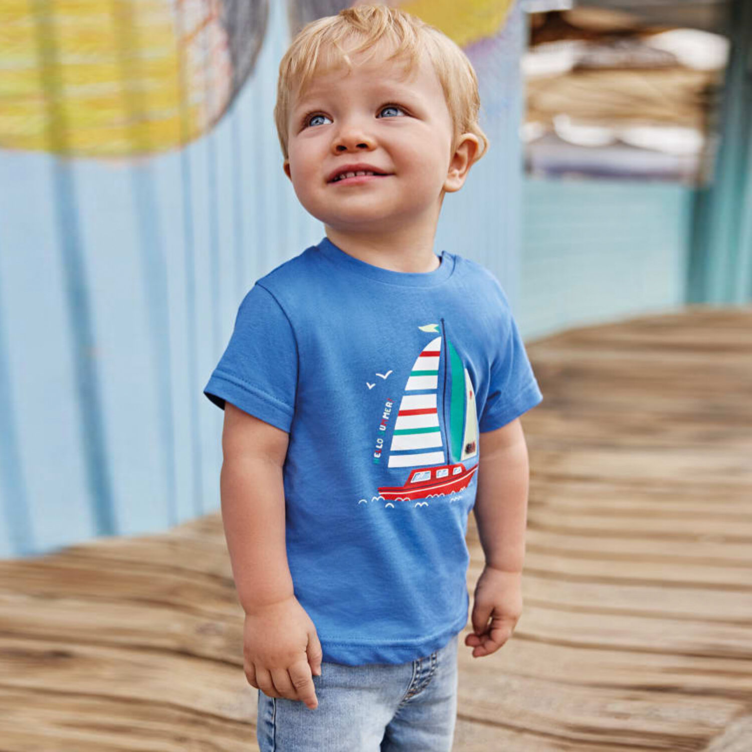 Younger Boys Blue Sail Boat T-Shirt, 1, hi-res image number null